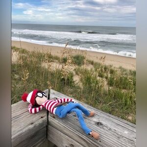 Handmade Knit Where’s Waldo Doll Cane Glasses Stripe Top One Of A Kind Doll